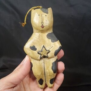 Shabby Chic Farmhouse Angel Cow Rustic Christmas Ornament 6" with Tin Wings